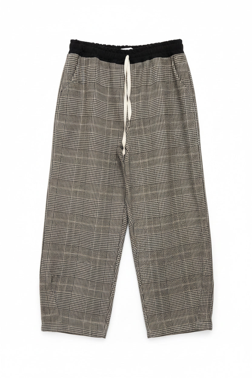 Wool Feel Barrel Trousers - Check Pattern