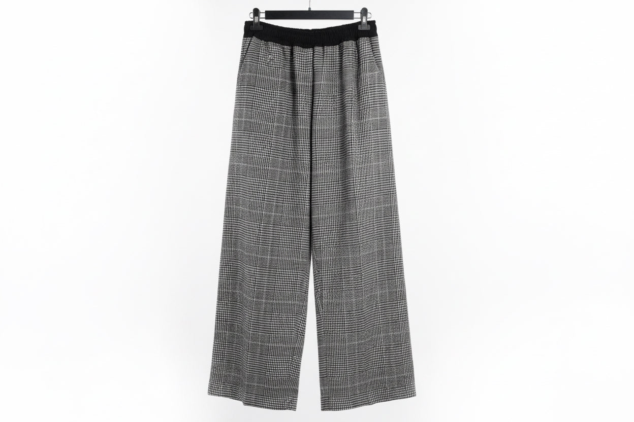 Wool Feel Barrel Trousers - Grey Check Pattern