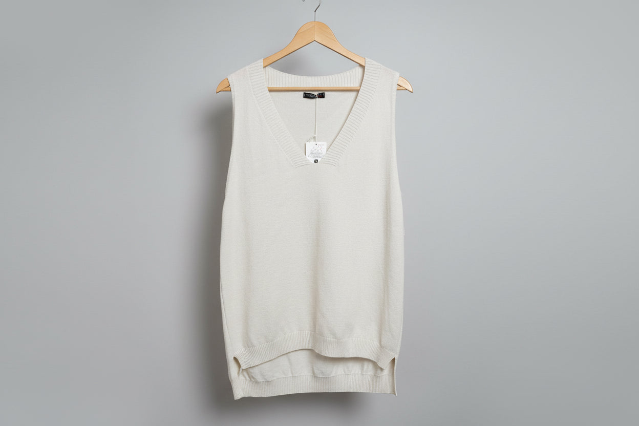 Cream Soft Knit V-Neck Tank Top