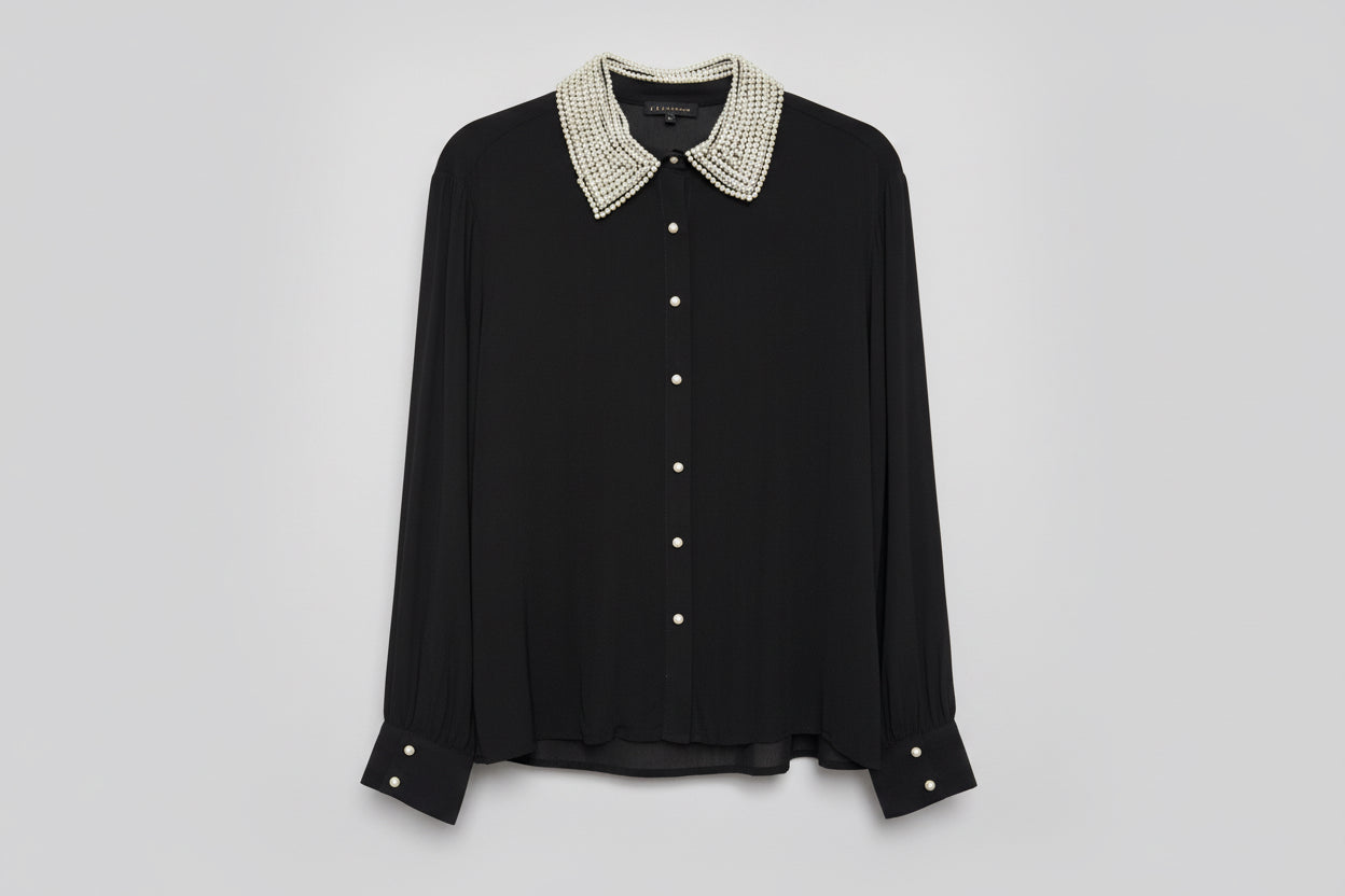 Pearl Embellished Black Blouse