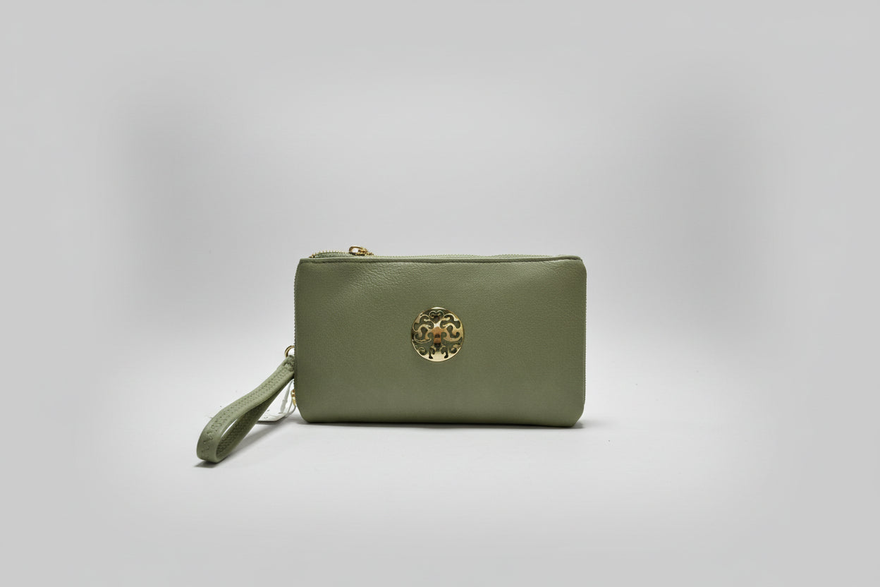 Sage Faux Leather Wristlet & Crossbody Bag