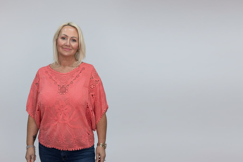 Molly Blush Pink Broderie Anglaise Batwing Top
