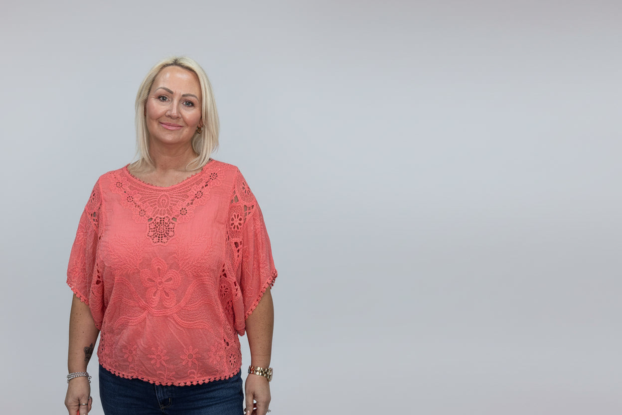Molly Blush Pink Broderie Anglaise Batwing Top
