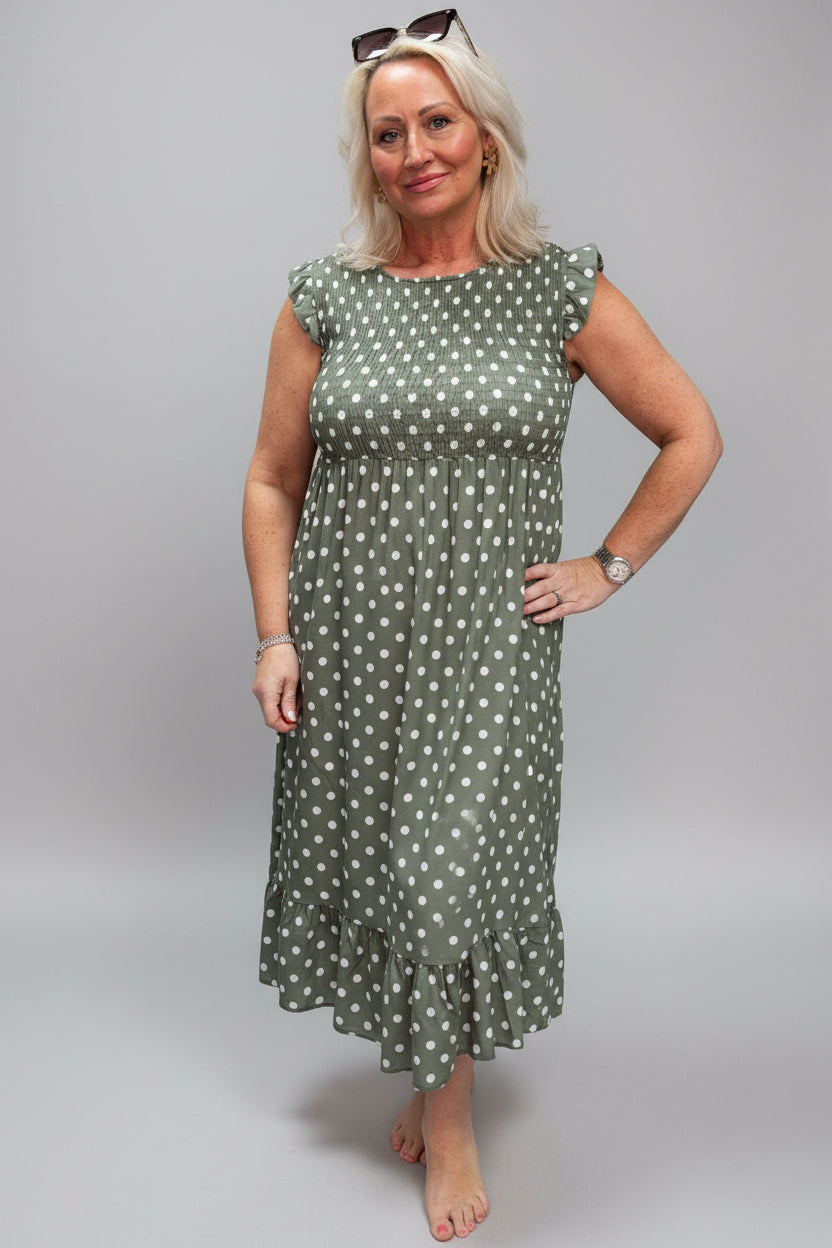 Gaynor Polka Dot Midi Dress –