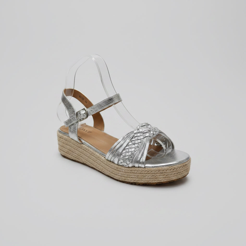 Summer Silver Metallic Wedge Espadrille Sandal