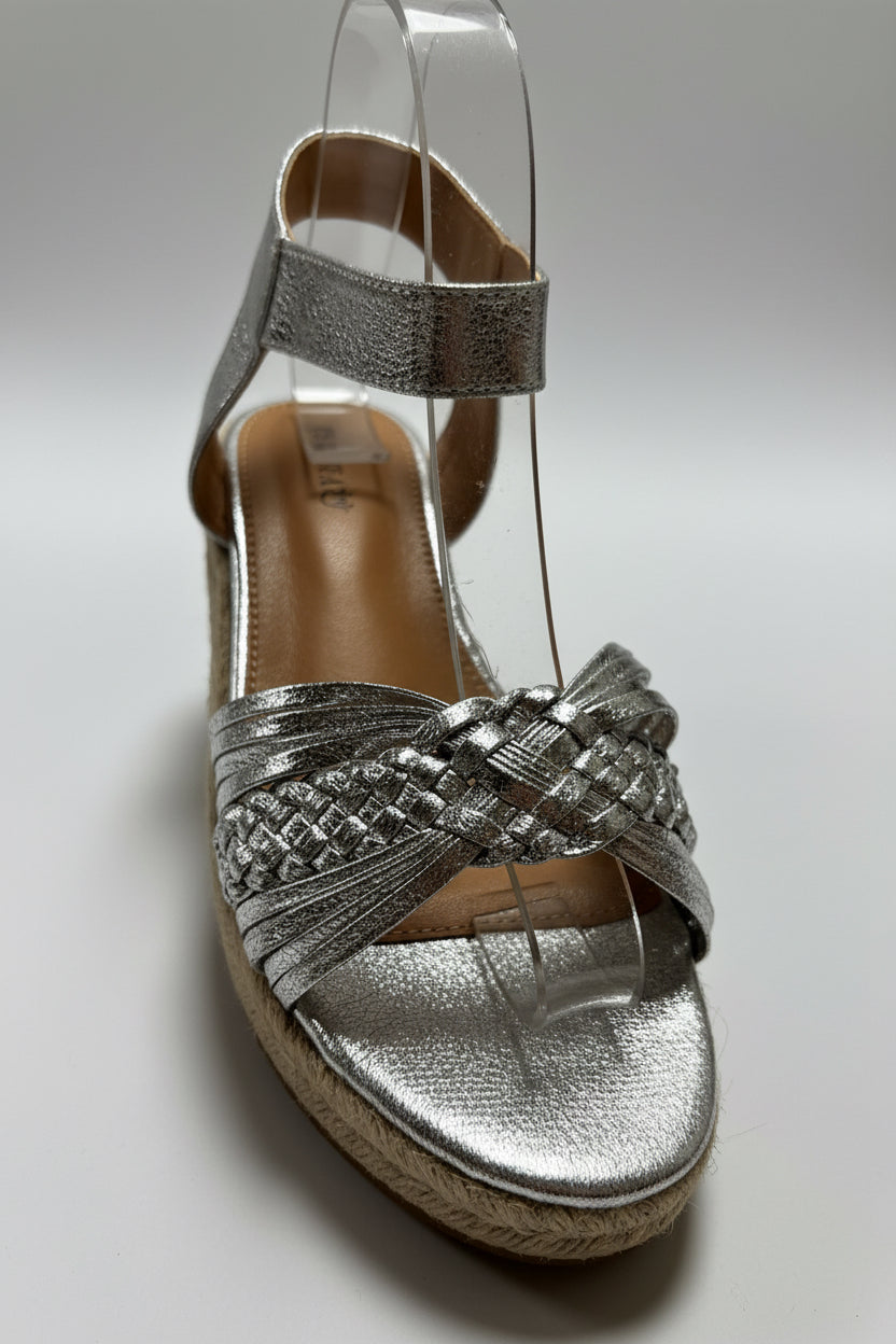 Summer Silver Metallic Wedge Espadrille Sandal