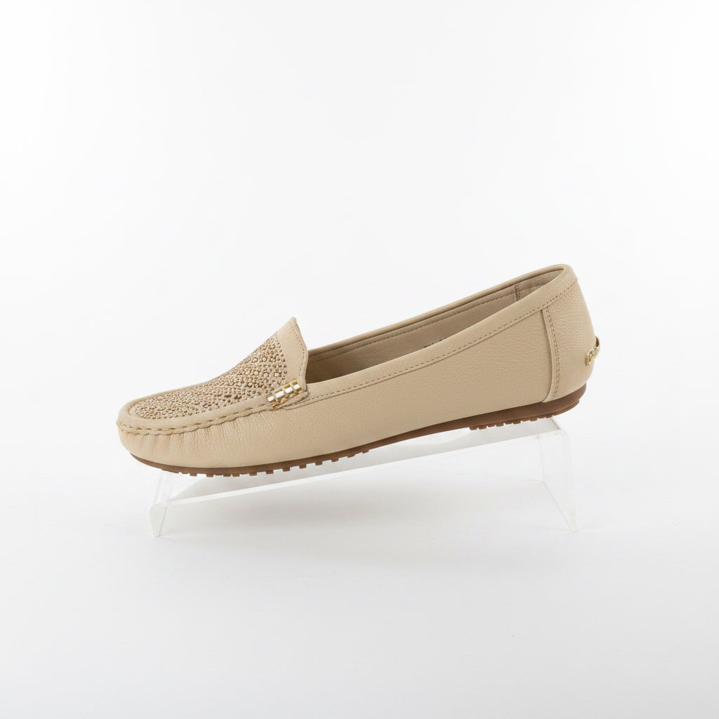 CRYSTAL Cream Sparkle Stone Loafers