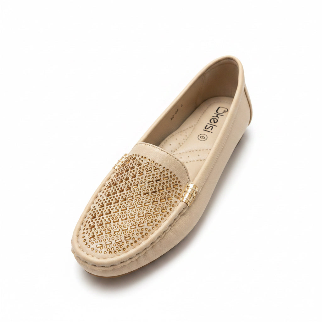 CRYSTAL Cream Sparkle Stone Loafers
