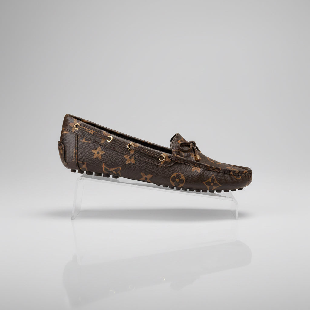 GLORIA Chocolate Pattern Bow Front Gold Hardware Loafers