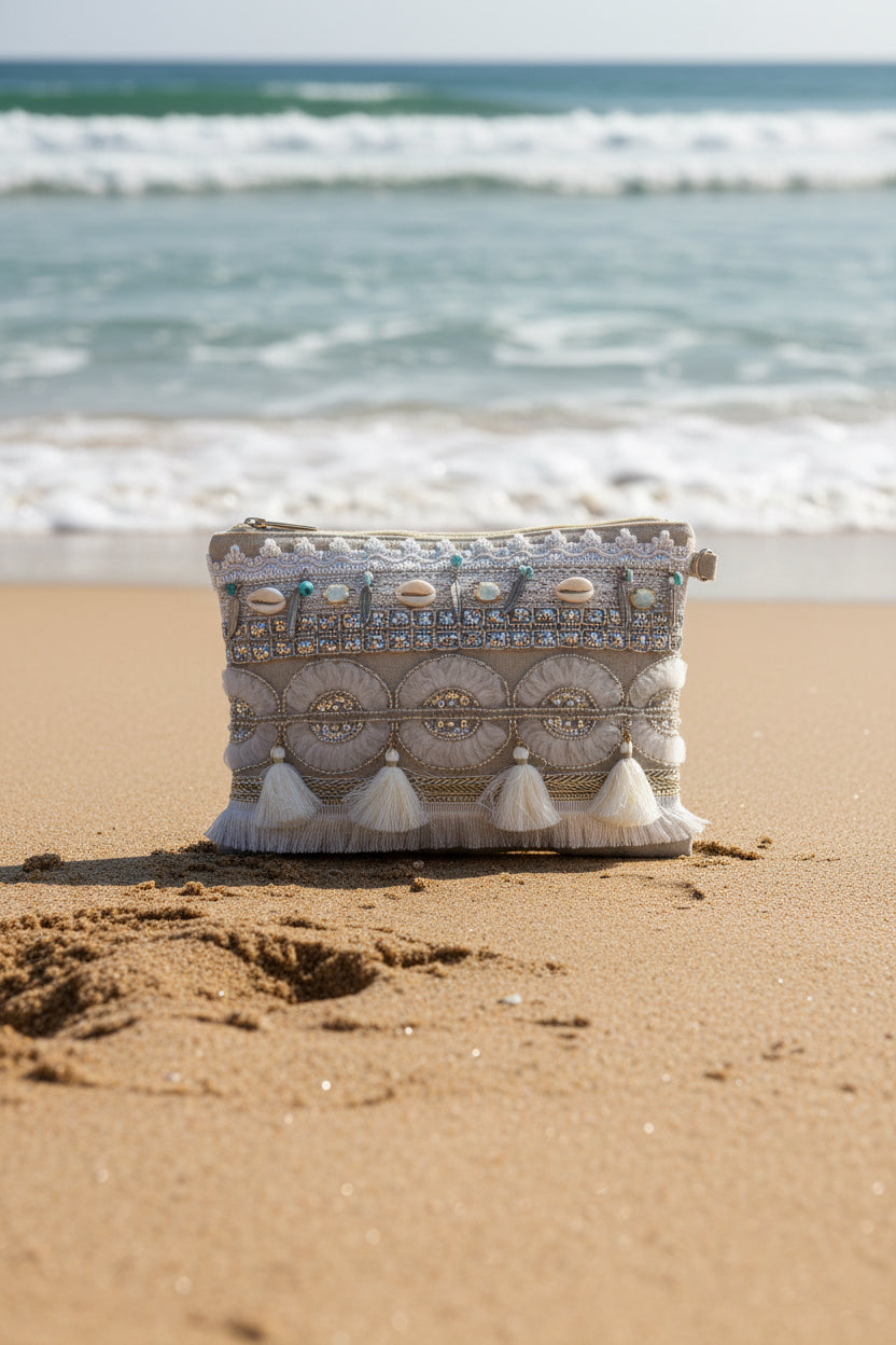 SALSA Boho Shell Tassel Clutch