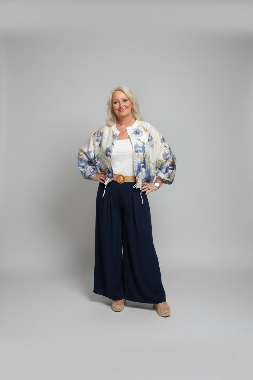 VENICE Print Bomber Jacket with Drawstring Waist