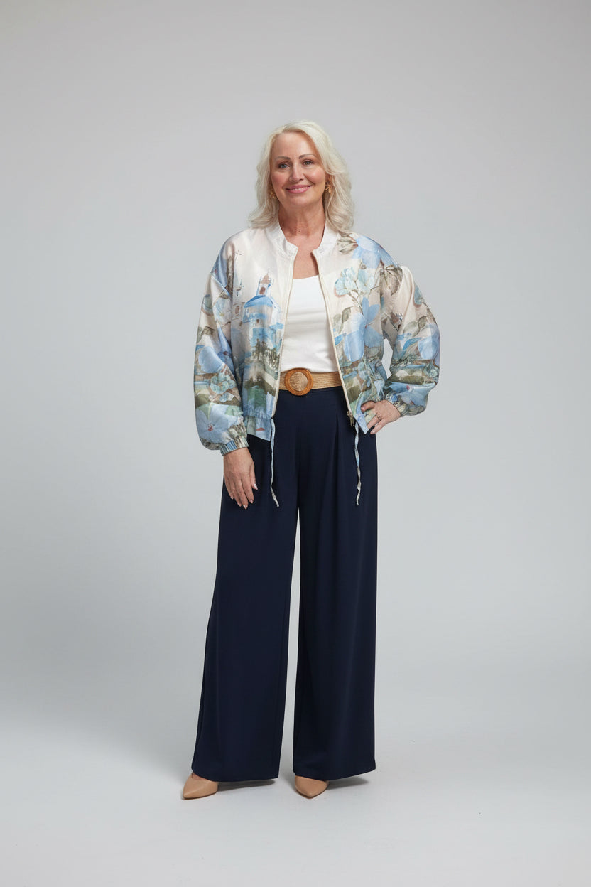VENICE Print Bomber Jacket with Drawstring Waist