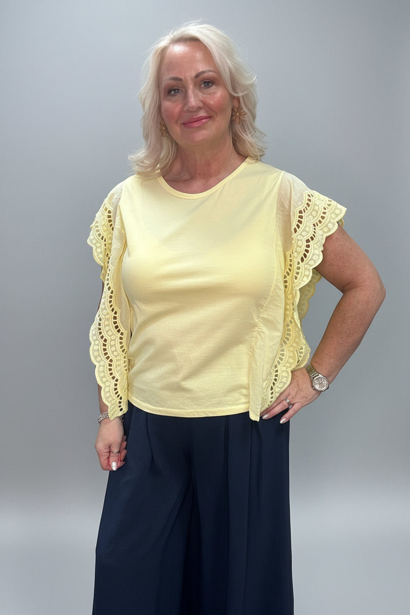 ROSE Broderie Anglaise Sleeve Boxy Tee