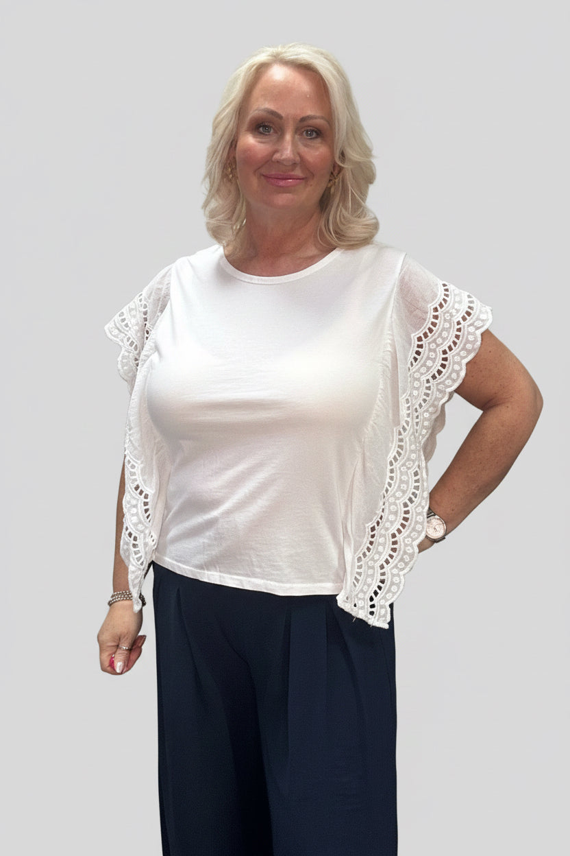 ROSE Broderie Anglaise Sleeve Boxy Tee