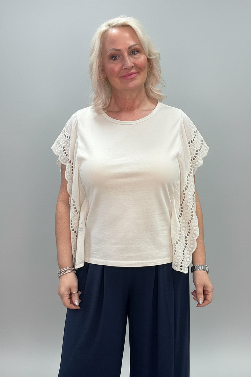 ROSE Broderie Anglaise Sleeve Boxy Tee