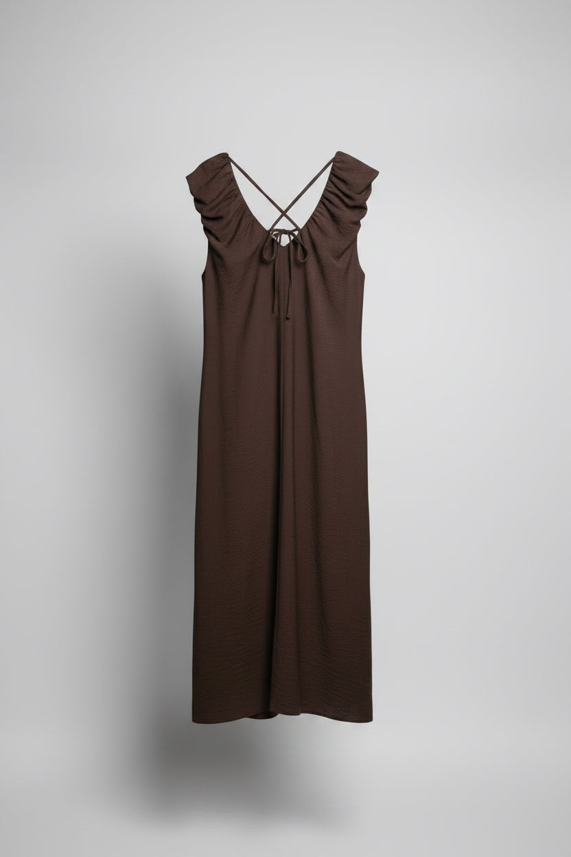 VIVIENNE Ruffle Shoulder Tie Back Maxi Dress