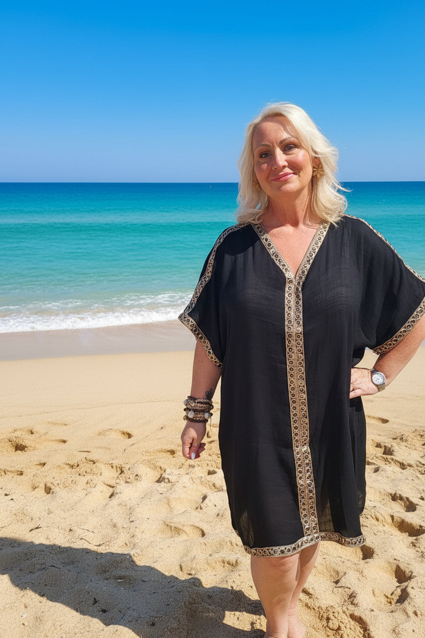 LIDA Embellished V-Neck Kaftan Cover Up