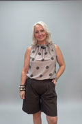 LEAH Polka Dot Ruffle Neck Sleeveless Top