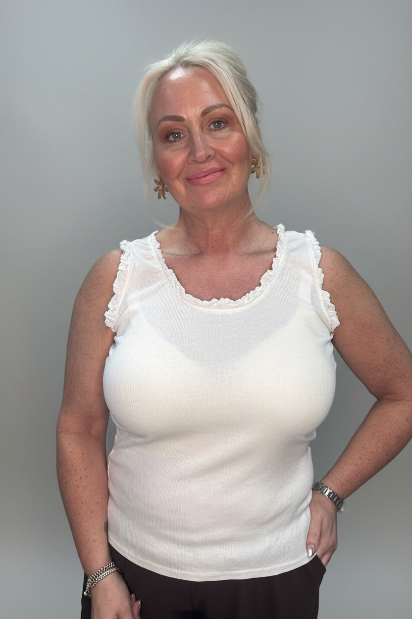 SOFIE Ribbed Ruffle Trim Vest Top