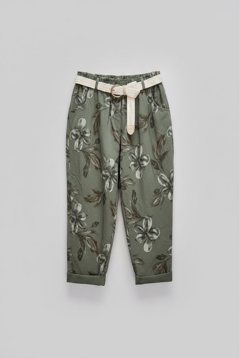 MARELLA Floral Stretch Trousers with Turn-Up Hem