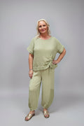 GABBY Cotton Mesh Boxy Top with Ruche Side Detail