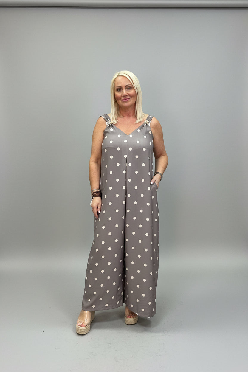 MACEY Polka Dot Wide Leg Jumpsuit