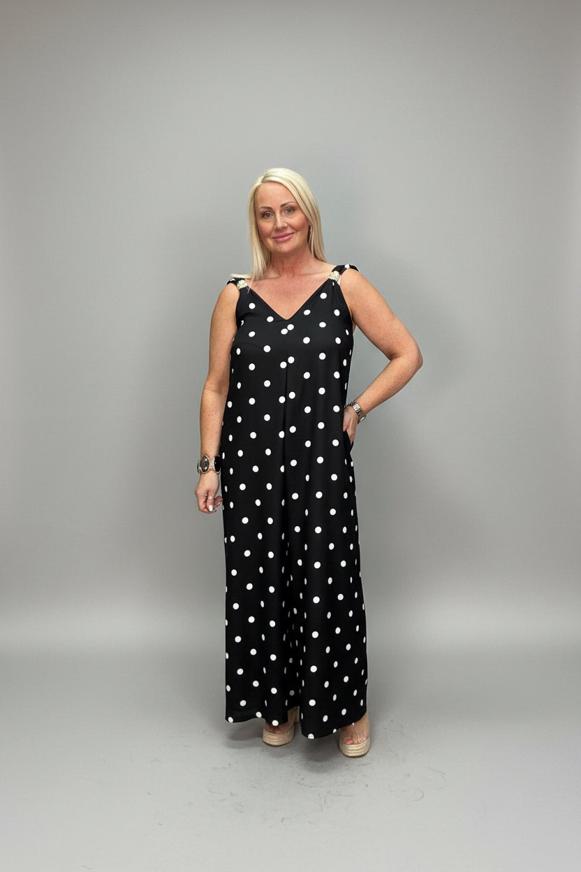 MACEY Polka Dot Wide Leg Jumpsuit
