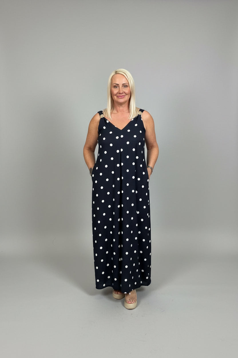 MACEY Polka Dot Wide Leg Jumpsuit