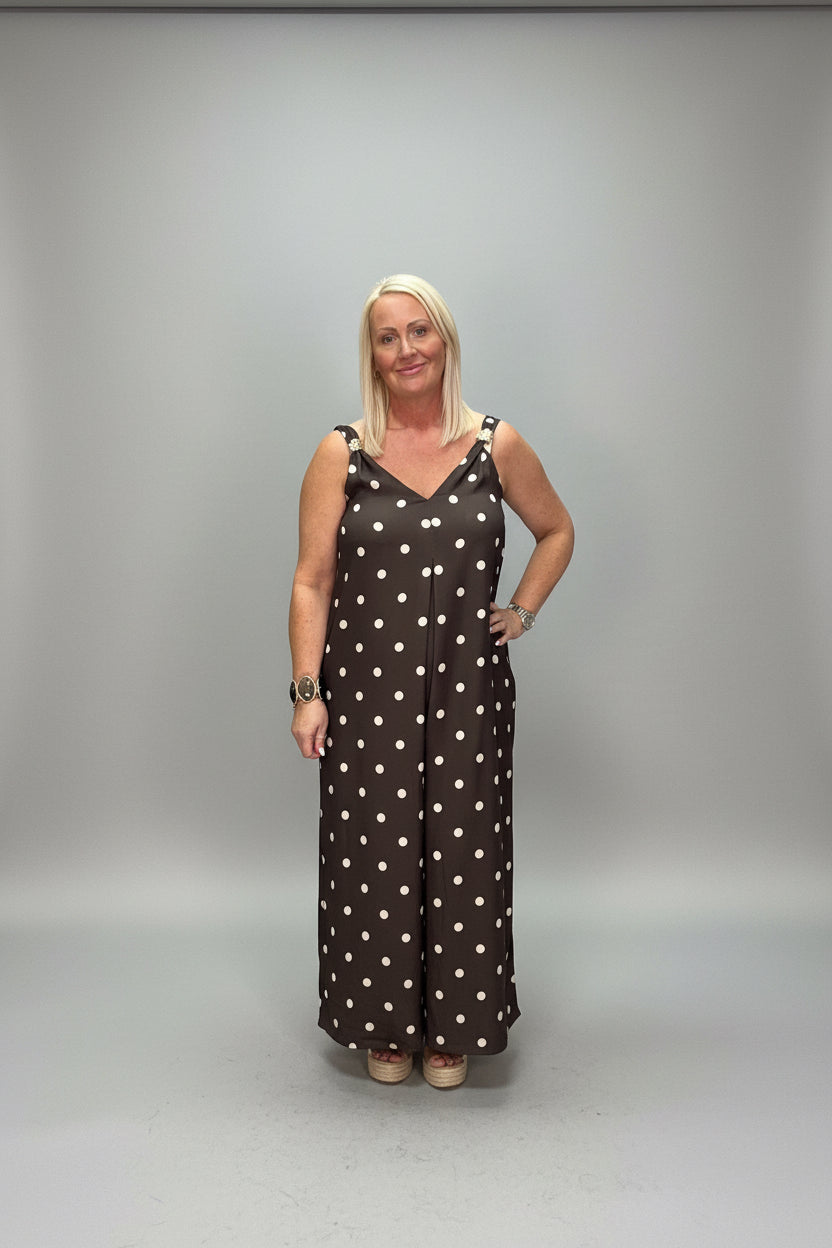 MACEY Polka Dot Wide Leg Jumpsuit