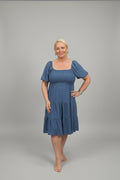 TIA Ruched Puff Sleeve Midi Dress