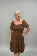 LEAH Ruched Puff Sleeve Midi Dress