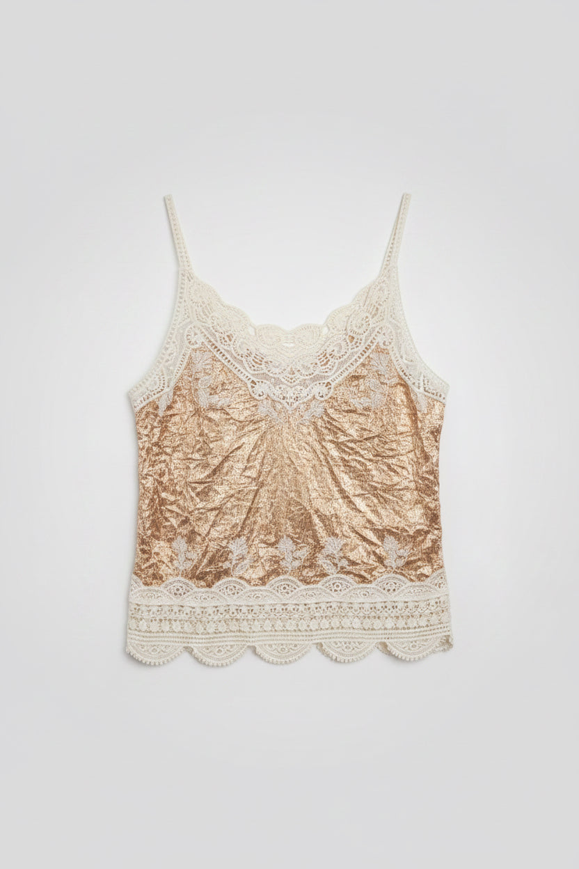 CINDY Satin Feel Crochet Detail Cami Top