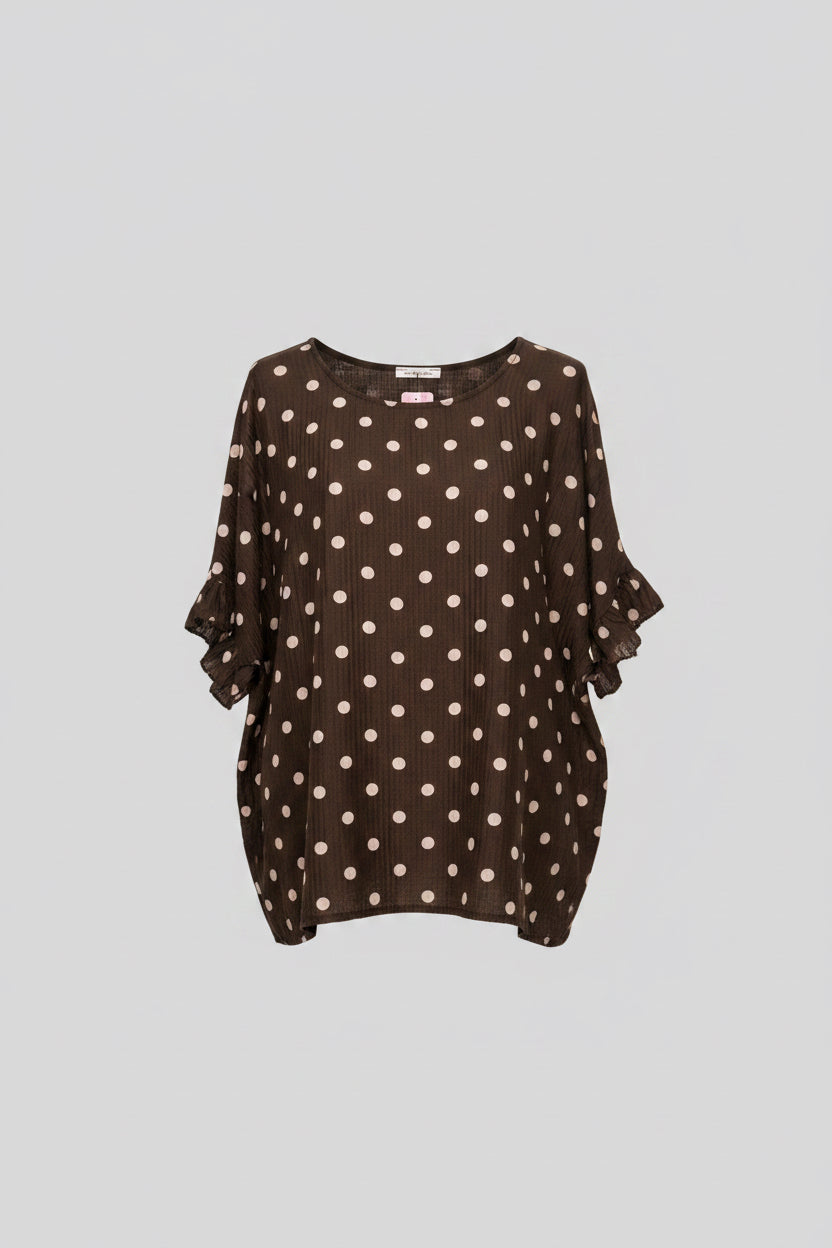 MEG Polka Dot Oversized Waffle Fabric Frill Sleeve Top
