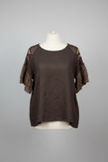 SARAH Linen Star Embellishment Frill Sleeve Top