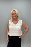 VICKI White Crochet Vest Top with Pearl Embellishment