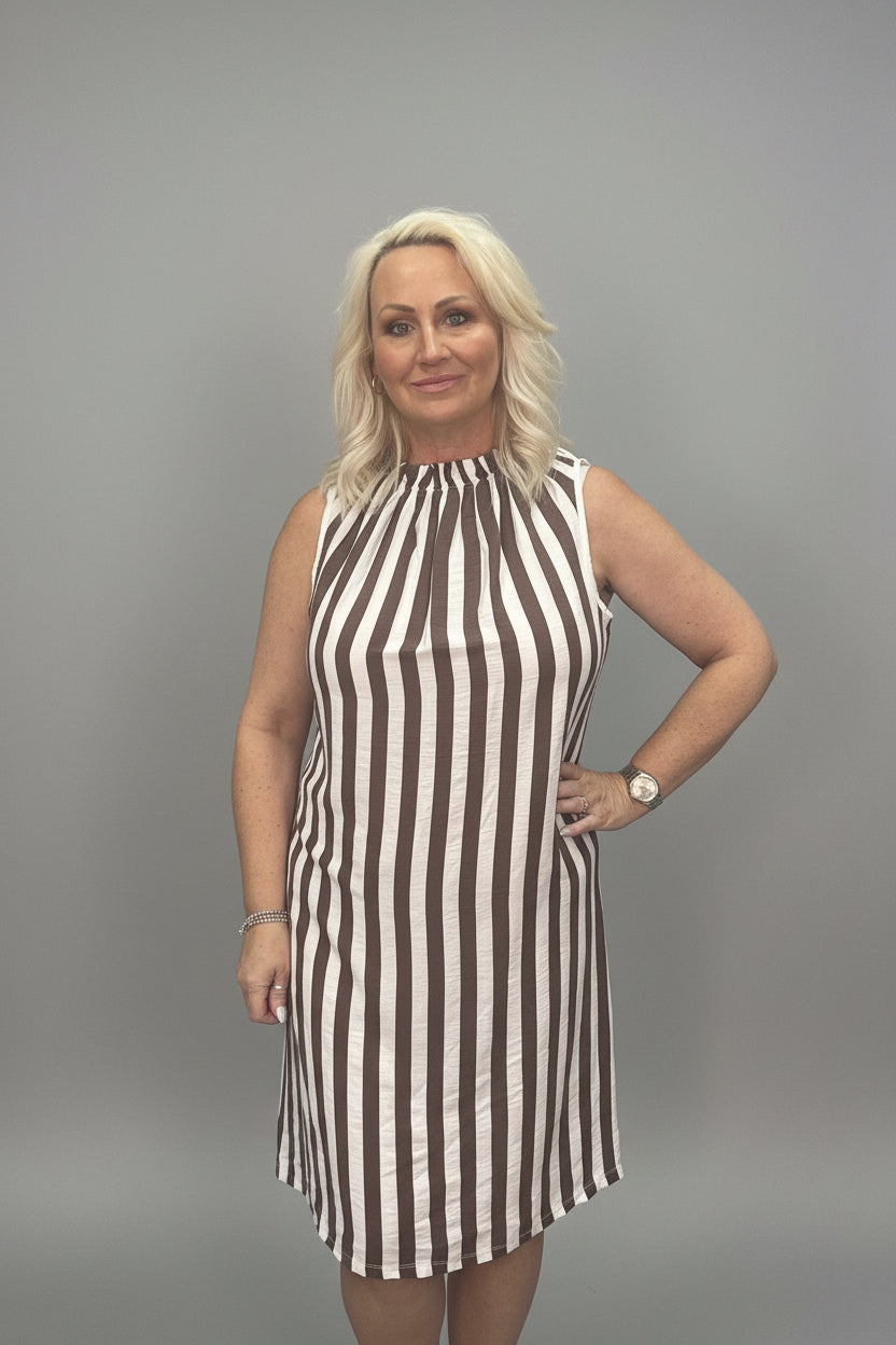 ALISON Stripe Ruffle Neck Dress