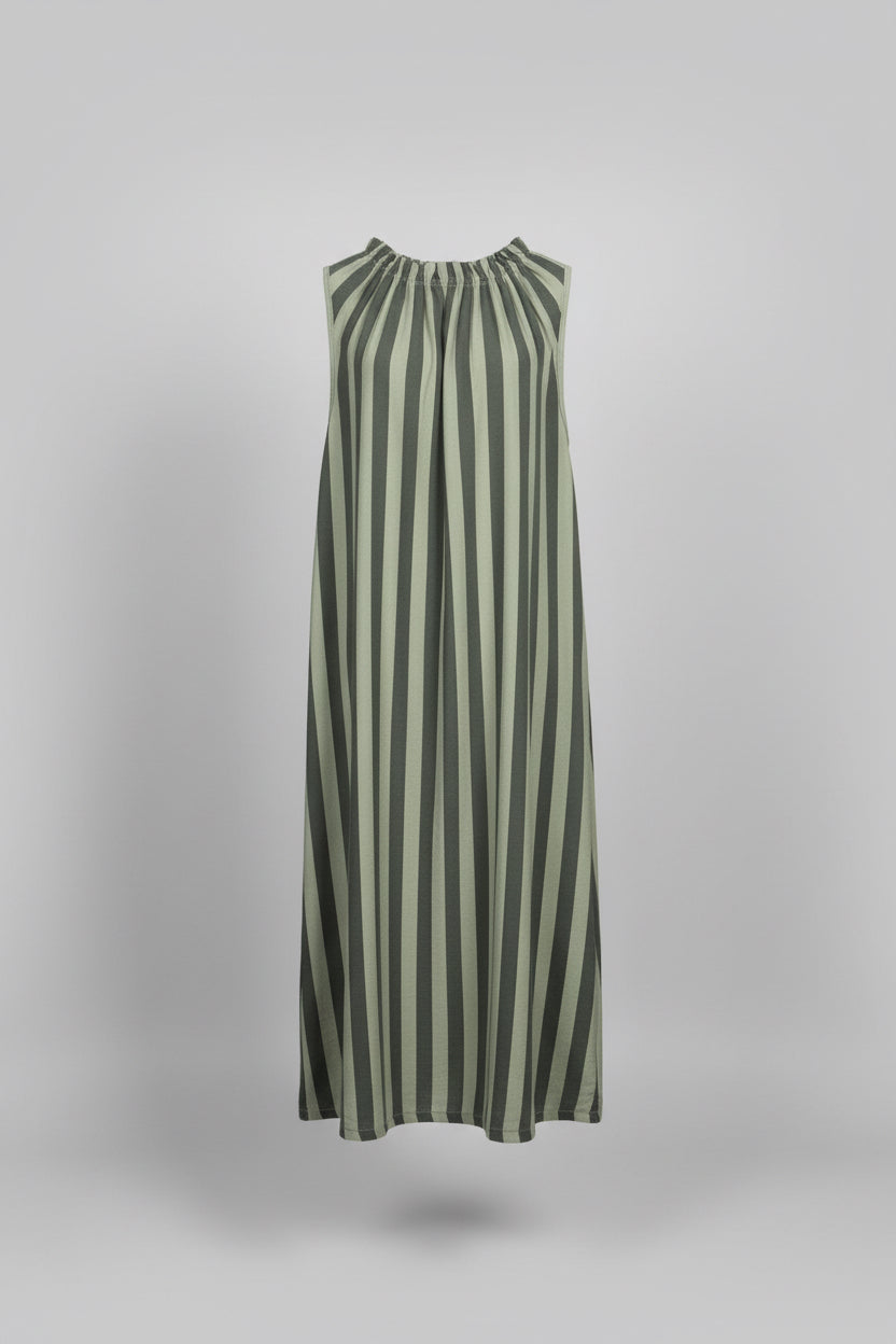 ALISON Stripe Ruffle Neck Dress