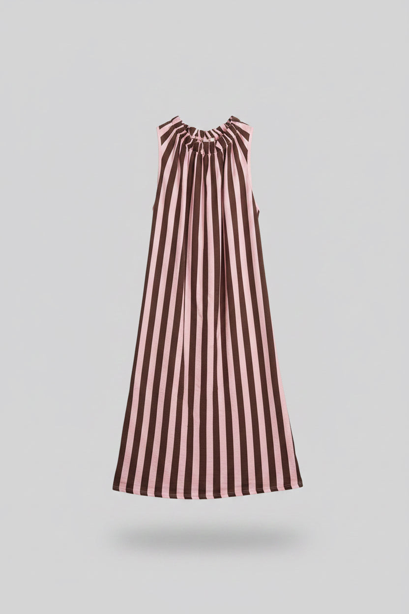 ALISON Stripe Ruffle Neck Dress