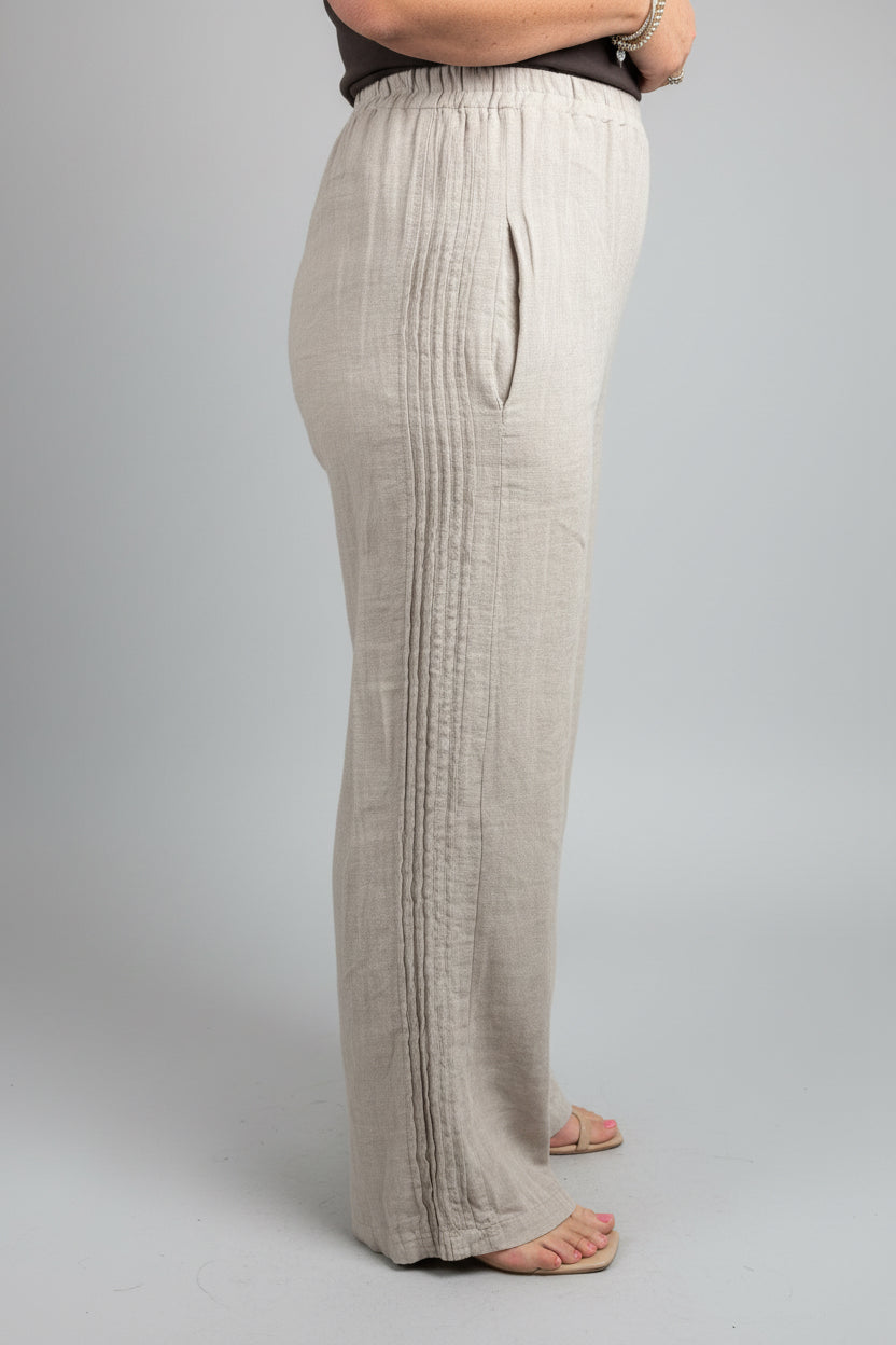 LUCY Linen Trousers with Side Pleating Detail