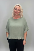 SKY Cotton Frill Sleeve & Hem Top