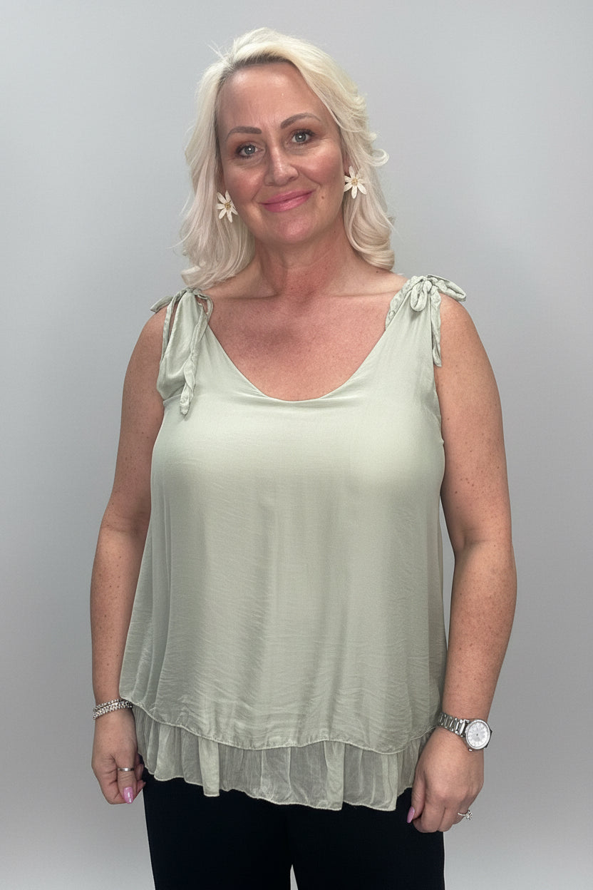 SAGE Silk Floaty Vest Top with Tie Shoulder Detail