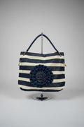 OASIS Large Stripe Woven Bag with 3D Floral Detail