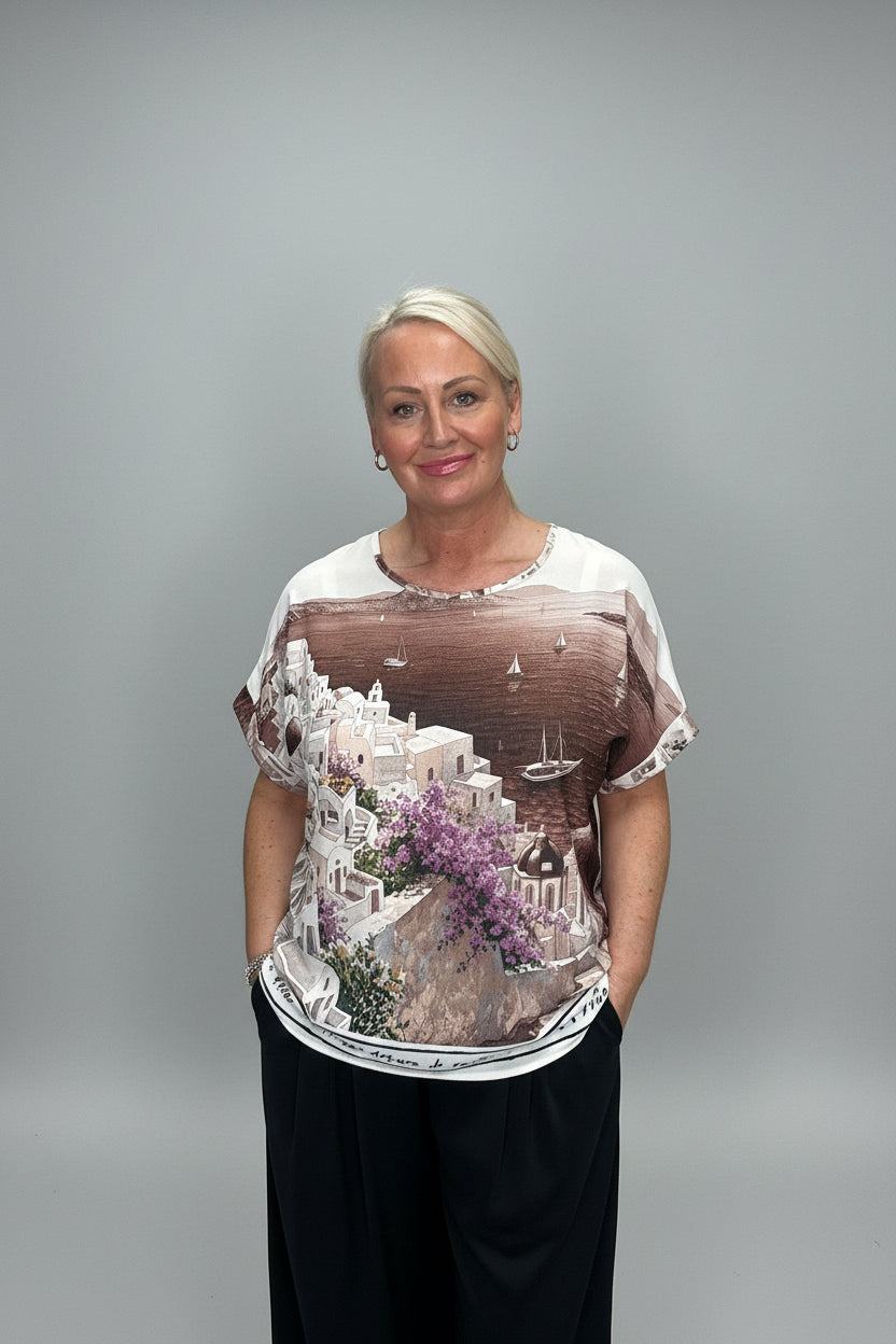 RIVIERA Coastal Print Boxy Short Sleeve Top
