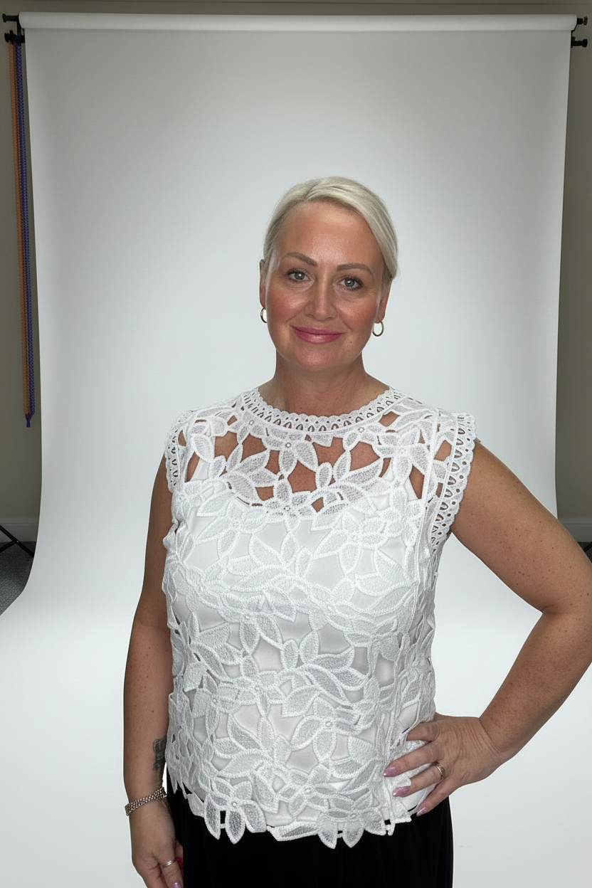 TWIGGY White Lace Embroidered Sleeveless Top