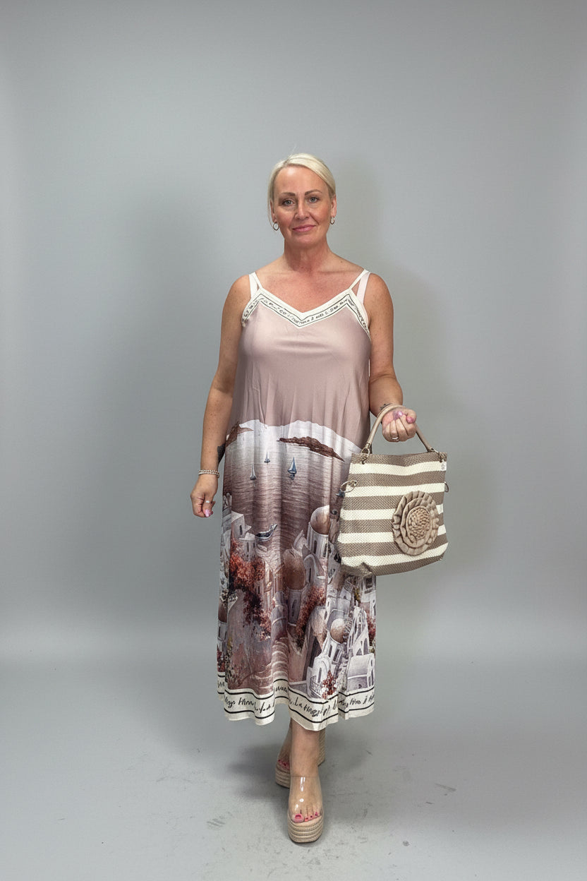 AMALFI Coastal Print Satin Feel Cami Maxi Dress
