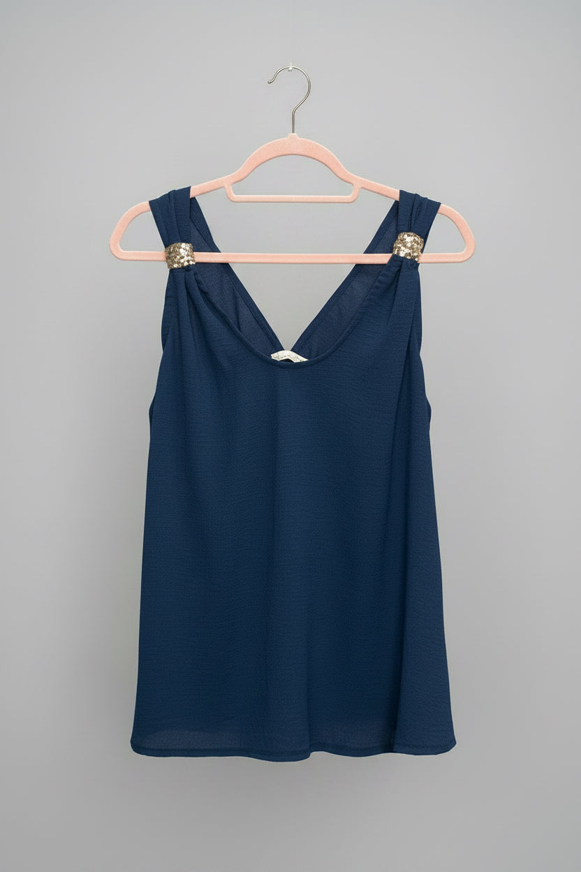 LINDA Lightweight Vest Top with Gold Hardware