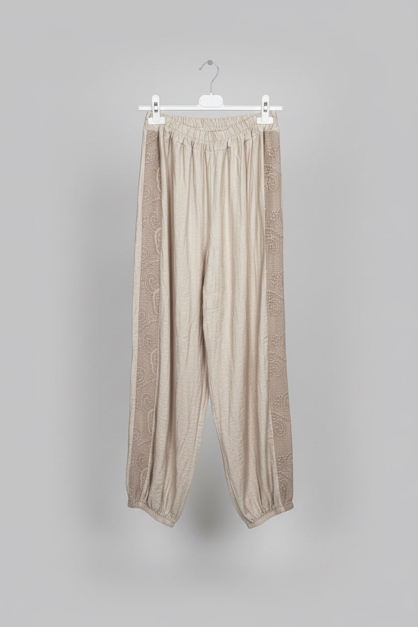 CILLA Lace Panel Cuffed Trousers with Elastic Waist