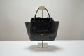 Black Textured Bag with Fur Detail