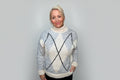 Title: Grey Soft Knit Roll Neck Argyle Jumper