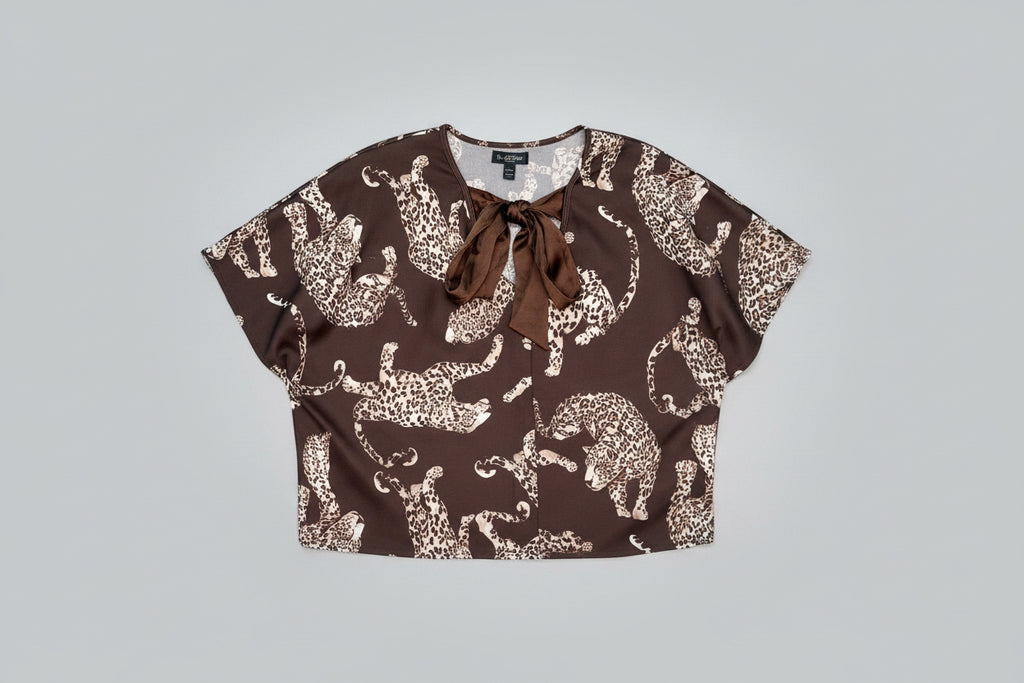 Chocolate Cheetah Print Scuba Top with Satin Bow